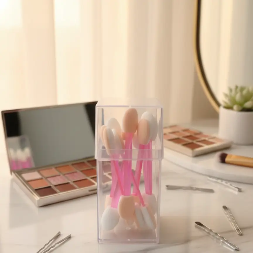 Small clear storage case with foam eyeshadow applicators