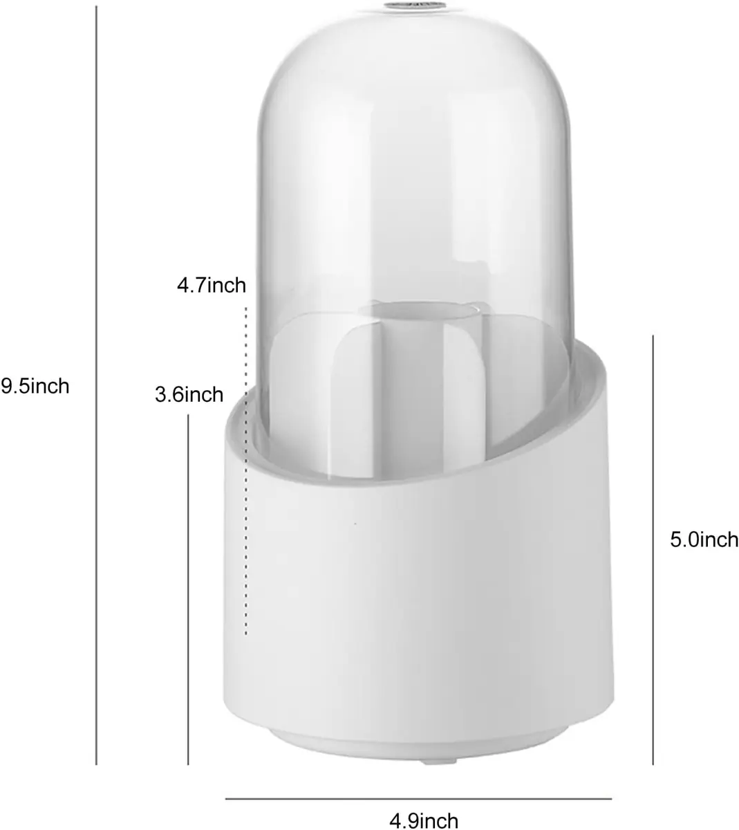 White 360 degree rotating makeup organizer with clear dustproof lid
