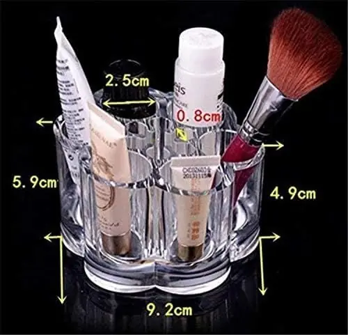 Approximate dimensions of a six slot acrylic cosmetic organizer