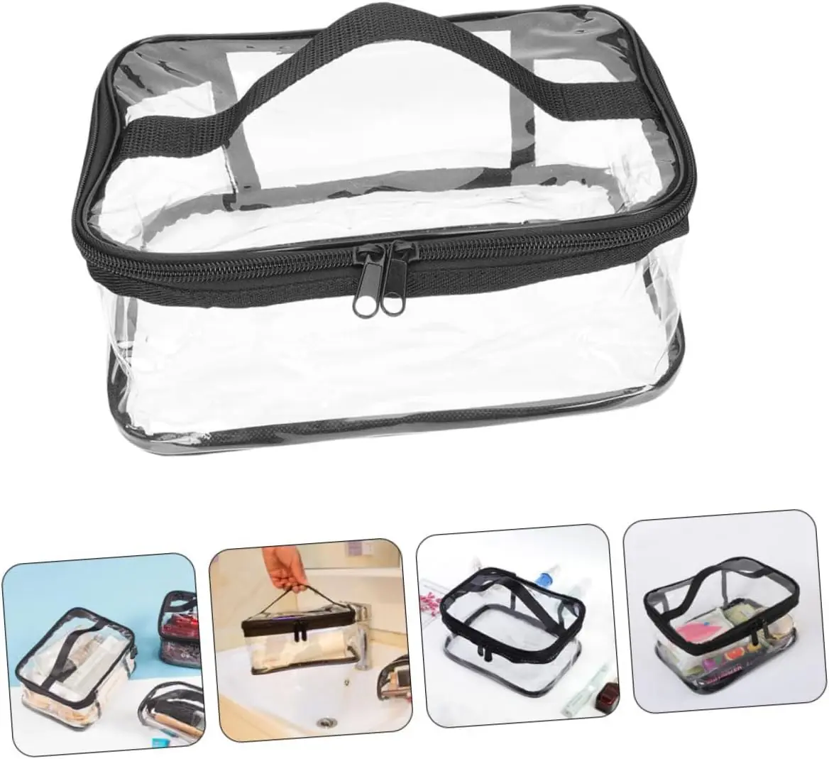 Empty clear toiletry organizer bag with double zipper